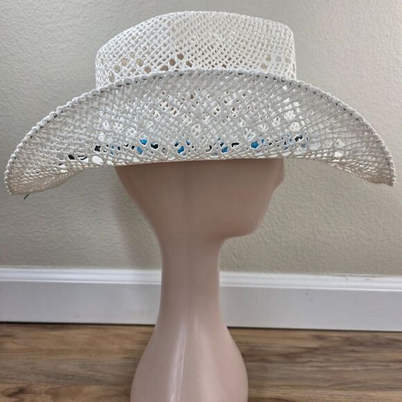?NIB White & Turquoise Beaded Straw Cowgirl Hat main image 4